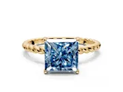 Solitaire Engagement Ring Setting for Fancy Blue Princess Cut Center with Plain Twisted Rope Band and Prong Head in Yellow Gold