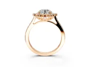 Sunburst Halo Engagement Ring Setting for Round Cut Center with Pave Band and Prong Head in Rose Gold