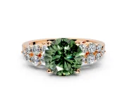 Cluster Engagement Ring Setting for Fancy Green Round Cut Center with 2-Row Shoulder Clusters and Prong Head in Rose Gold