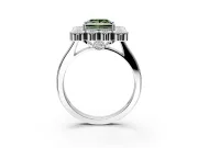 Cluster Halo Engagement Ring Setting for Fancy Green Princess Cut Center with Milgrain Bezel Accents and Prong Head in White Gold