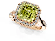 Halo Engagement Ring Setting for Fancy Yellow Asscher Cut Center with Twist Band and Prong Head in Rose Gold