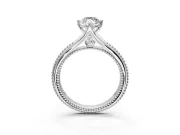 Solitaire Engagement Ring Setting for Marquise Center with Milgrain Cathedral Band and Prong Head in White Gold
