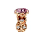 Leaf Engagement Ring Setting for Fancy Pink Round Cut Center with Milgrain Accent Band and Prong Head in Rose Gold