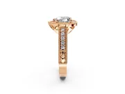 Milgrain Halo Engagement Ring Setting for Heart-Shaped Center with Pave Band and Prong Head in Rose Gold