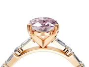 Baguette Engagement Ring Setting for Fancy Pink Oval Center with Alternating Bar-Set Band and Prong Head in Rose Gold
