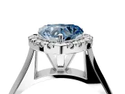 Halo Engagement Ring Setting for Fancy Blue Heart-Shaped Center with Square Band and Prong Head in Platinum