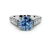 Solitaire Engagement Ring Setting for Fancy Blue Round Cut Center with Pave Cathedral Shoulders and Prong Head in Sterling Silver