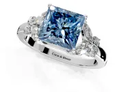 Solitaire Engagement Ring Setting for Fancy Blue Princess Cut Center with Marquise Flower Shoulders and Prong Head in White Gold