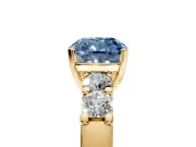 5 Stone Engagement Ring Setting for Fancy Blue Cushion Cut Center with Plain Band and Prong Head in Yellow Gold