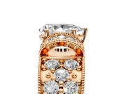 Pave Engagement Ring Setting for Pear-Shaped Center with Curved Accent Rows, Openwork and Prong Head in Rose Gold