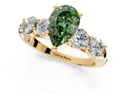 5 Stone Engagement Ring Setting for Fancy Green Pear-Shaped Center with Graduated Accents and Prong Head in Yellow Gold
