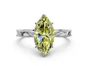 Solitaire Engagement Ring Setting for Fancy Yellow Marquise Center with Engraved Milgrain Band and Prong Head in White Gold