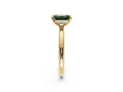 Hidden Halo Engagement Ring Setting for Fancy Green Emerald Cut Center with Thin Rounded Band and Prong Head in Yellow Gold