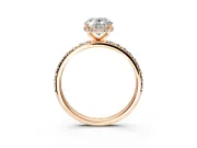 Hidden Halo Engagement Ring Setting for Oval Center with Pave Band and Prong Head in Rose Gold