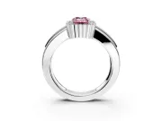 Halo Engagement Ring Setting for Fancy Pink Emerald Cut Center with Wide Band, Inlaid Accent Row and Prong Head in Platinum
