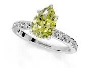 Solitaire Engagement Ring Setting for Fancy Yellow Pear-Shaped Center with Round Cut Pave Band and Prong Head in Platinum