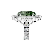Milgrain Floral Halo Engagement Ring Setting for Fancy Green Oval Center with Pave Band and Prong Head in Sterling Silver