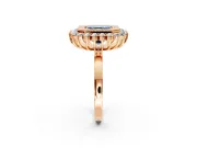 Halo Engagement Ring Setting for Fancy Blue Asscher Cut Center with Milgrain Bezel Rim, Plain Band and Prong Head in Rose Gold