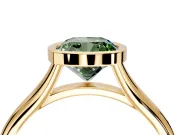 Solitaire Engagement Ring Setting for Fancy Green Cushion Cut Center with V Split Shank and Bezel Head in Yellow Gold