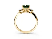 3 Stone Engagement Ring Setting for Fancy Green Radiant Cut Center with Round Cut Side Accents and Prong Head in Yellow Gold