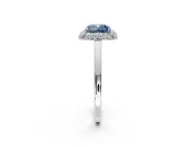 Halo Engagement Ring Setting for Fancy Blue Cushion Cut Center with Plain Tapered Band and Prong Head in Platinum