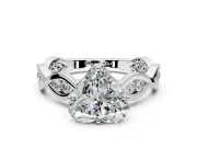 Solitaire Engagement Ring Setting for Heart-Shaped Center with Accented Twist Band and Leaf Prong Head in Sterling Silver