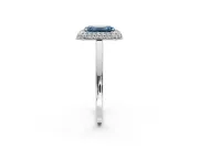 Halo Engagement Ring Setting for Fancy Blue Emerald Cut Center with Plain Tapered Band and Prong Head in Sterling Silver
