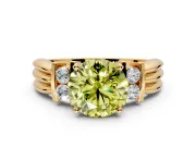 Solitaire Engagement Ring Setting for Fancy Yellow Round Cut Center with Grooved Bar Accent Band and Prong Head in Yellow Gold