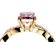 Crossover Engagement Ring Setting for Fancy Pink Emerald Cut Center with Pave and Plain Strands and Prong Head in Yellow Gold
