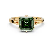Solitaire Engagement Ring Setting for Fancy Green Asscher Cut Center with Plain Split Shank and Prong Head in Yellow Gold