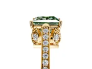 Cathedral Engagement Ring Setting for Fancy Green Princess Cut Center with Antique-Style Pave Band and Prong Head in Yellow Gold