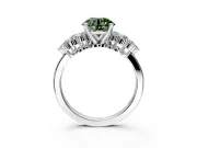 Cluster Engagement Ring Setting for Fancy Green Round Cut Center with 2-Row Shoulder Clusters and Prong Head in Platinum