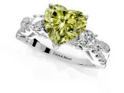 3 Stone Engagement Ring Setting for Fancy Yellow Heart-Shaped Center with Pave Split Shank and Prong Head in Platinum