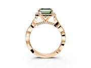Halo Engagement Ring Setting for Fancy Green Asscher Cut Center with Twist Band and Prong Head in Rose Gold