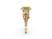 Milgrain Halo Engagement Ring Setting for Fancy Yellow Emerald Cut Center with Shoulder Bezels and Prong Head in Yellow Gold