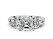 Cluster Engagement Ring Setting for Asscher Cut Center with Round Cut Accent Frame and Prong Head in Sterling Silver