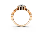 Milgrain Bezel Engagement Ring Setting for Round Cut Center with Marquise Stations and Bezel Head in Rose Gold
