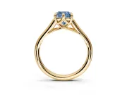 Solitaire Engagement Ring Setting for Fancy Blue Cushion Cut Center with Cathedral Band and Prong Head in Yellow Gold
