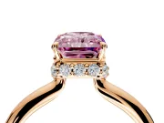 Hidden Halo Engagement Ring Setting for Fancy Pink Radiant Cut Center with Plain Rounded Band and Prong Head in Rose Gold