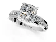 Solitaire Engagement Ring Setting for Cushion Cut Center with Raised Channel Band and Prong Head in Platinum