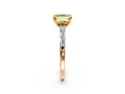 Baguette Engagement Ring Setting for Fancy Yellow Asscher Cut Center with Alternating Bar-Set Band and Prong Head in Rose Gold