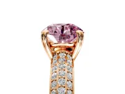 Solitaire Engagement Ring Setting for Fancy Pink Round Cut Center with Multi-Row Pave Accents and Basket Head in Rose Gold
