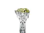 Cluster Engagement Ring Setting for Fancy Yellow Heart-Shaped Center with Bezel Accent Clusters and Prong Head in Platinum