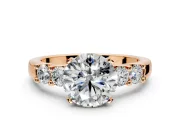 5 Stone Engagement Ring Setting for Round Cut Center with Plain Band and Prong Head in Rose Gold