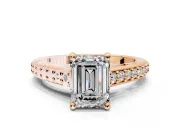 Solitaire Engagement Ring Setting for Emerald Cut Center with Pave Cathedral Band and Prong Head in Rose Gold