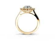 Sunburst Halo Engagement Ring Setting for Round Cut Center with Pave Band and Prong Head in Yellow Gold
