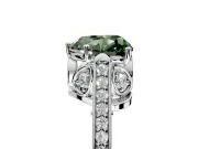 Cathedral Engagement Ring Setting for Fancy Green Heart-Shaped Center with Antique-Style Pave Band and Prong Head in Sterling Silver
