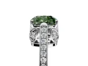 Cathedral Engagement Ring Setting for Fancy Green Cushion Cut Center with Antique-Style Pave Band and Prong Head in Sterling Silver