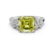 Floral Engagement Ring Setting for Fancy Yellow Asscher Cut Center with Marquise Cluster Shoulders and Prong Head in Platinum