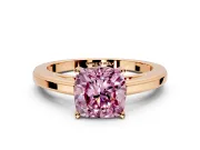 Solitaire Engagement Ring Setting for Fancy Pink Cushion Cut Center with Flat-Sided Plain Band and Prong Head in Rose Gold